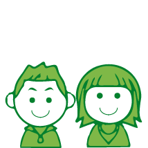 Green drawing of a girl and boy both smiling