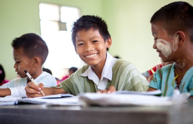 Boy at school in Myanmar