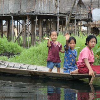 Children on a boat in Shan State, Myanmar