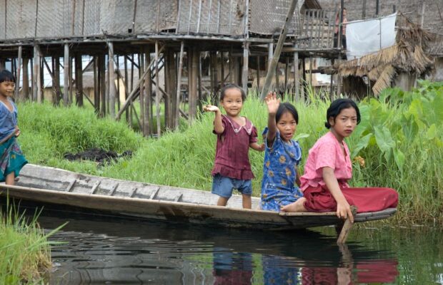 Children on a boat in Shan State, Myanmar