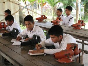 Students working hard at education centre, Cambodia