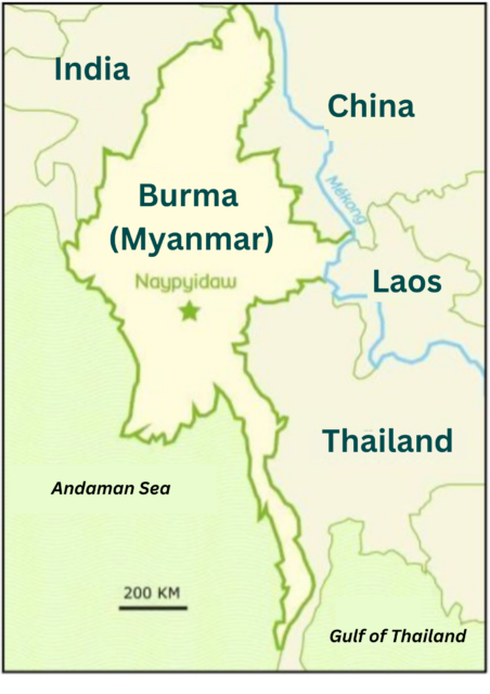English map of Burma (Myanmar)